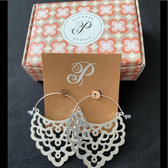 Decorative silver design with hoop closure. 2.75” - Picture 1 of 5